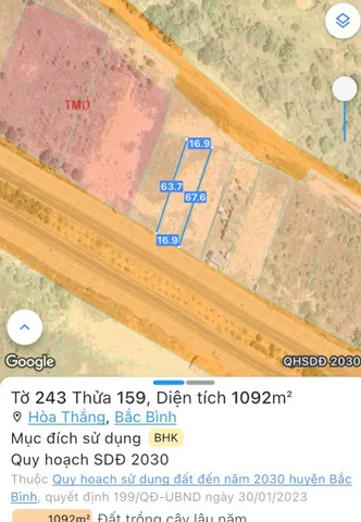 Bán đất 1092m² ngang 16,9m giá 3.9 tỷ Xã Hòa Thắng