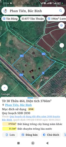 Bán đất 3926m² ngang 57m giá 1.55 tỷ Xã Sông Lũy