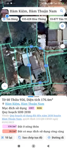 Bán đất 176m² giá 590 triệu Xã Hàm Kiệm