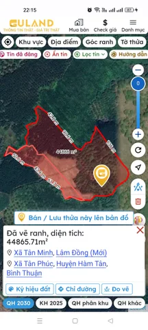 Bán đất 44865.7m² ngang 200m giá 4 tỷ Xã Tân Minh