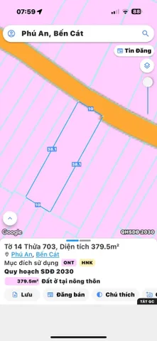 Bán đất Phú An, Bến Cát gần ngã tư Phú Thứ dt 10x38m giá 3ty200