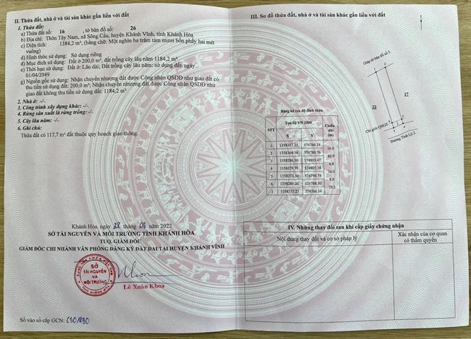 Mặt tiền tỉnh lộ 2- ngay chợ sông cầu - xã Khánh Vĩnh - Khánh Hoà. LH 0938161427