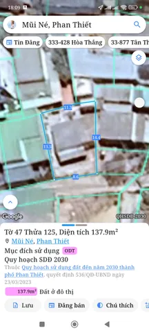 Bán đất 137.9m² có sẵn 137,9m² thổ cư ngang 8,6m giá 1.4 tỷ tại Phường Mũi Né
