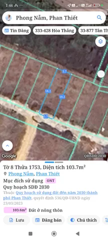 Bán đất 103,7m² ngang 5,7m giá 750 triệu Phường Bình Thuận