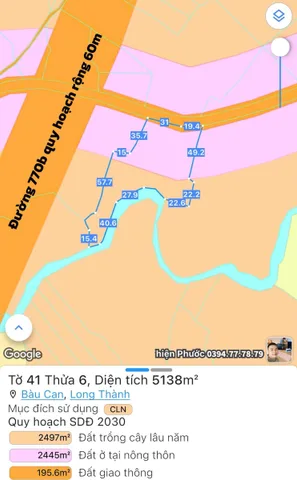 Bán đất 5137.7m² ngang 44m giá 8,5tỷ Xã Long Phước