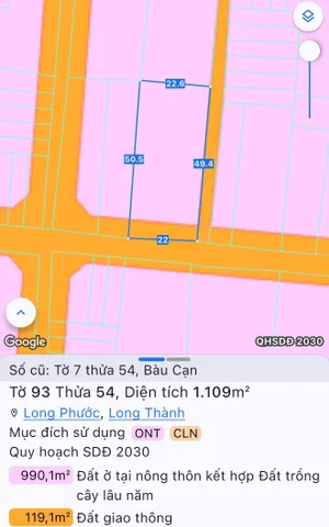 Bán đất 1109.2m² ngang 22m giá 8.5 tỷ Xã Long Phước