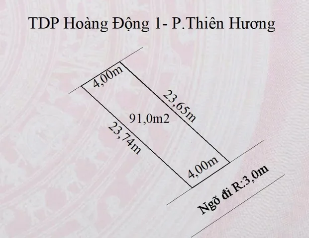 Bán đất 91m² ngang 4m giá 1.48 tỷ Phường Thiên Hương hoàng động cũ. Lh:076.231.9990 e Thúy