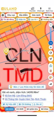 BÁN ĐẤT LỚN 1,45ha (Hai mặt tiền:  đường nhựa Ql55 56m và đường QH ra biển 62m) xã Sơn Mỹ, tỉnh Lâm Đồng (mới) gần ranh TP. HCM (Vũng Tàu), có 800m2 thổ cư giá 26tỷ