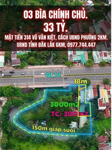 Nền KD 3 bìa đỏ 18 m mặt tiền 314 Võ Văn Kiệt,  trên 3000m2