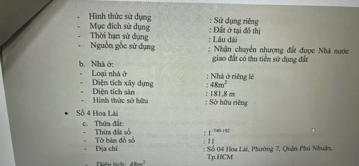 Bán Nhà Mặt Tiền 03 Hoa Trà & 04 Hoa Lài, Phường 7, Quận Phú Nhuận