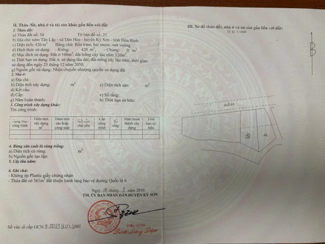 bán lô đất mặt đường QL6, Kỳ Sơn, Hòa Bình hàng F0 giá 7 tỷ, 420m