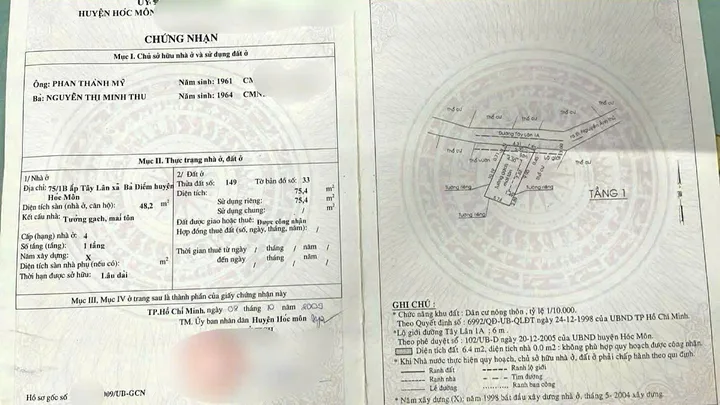 Bán nhà 5.74*13m. Hẻm 5m Nguyễn Ảnh Thủ. Bà điểm. Hocmon