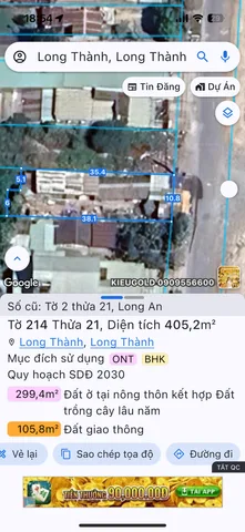 Bán đất 405.3m² ngang 10m giá 7.5 tỷ Xã Long Thành