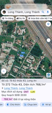 Bán đất 768.1m² ngang 15m giá 10.7 tỷ Xã Long Thành