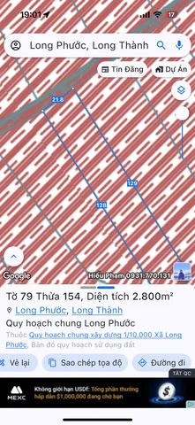 Bán đất 2800.3m² ngang 21m giá 15 tỷ Xã Long Phước