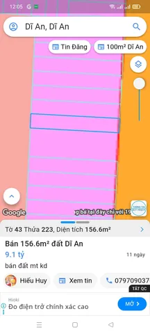 Bán đất 156.6m² giá 9.1 tỷ Phường Dĩ An