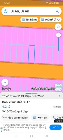 Bán đất 75m² giá 4.2 tỷ Phường Dĩ An