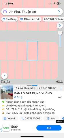 Bán đất 186.1m² giá 6.5 tỷ Phường An Phú