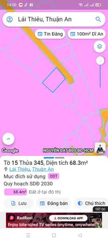 Bán đất 68.4m² giá 2.5 tỷ Phường Lái Thiêu