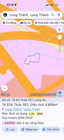 Bán đất 60000m² ngang 420m giá 390 tỷ Xã Long Thành