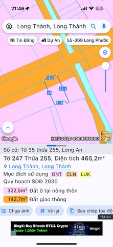 Bán đất 1072.4m² ngang 15m giá 11 tỷ Xã Long Thành