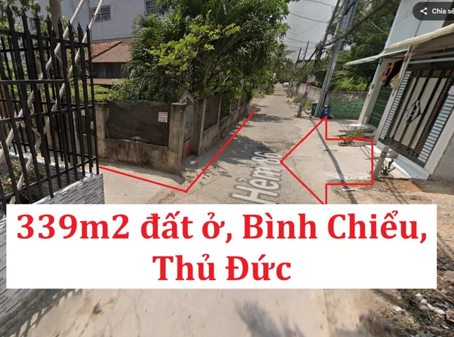 BÁN ĐẤT THỔ CƯ 339 M², MẶT TIỀN 15M, SỔ RIÊNG, PHƯỜNG BÌNH CHIỂU, THỦ ĐỨC