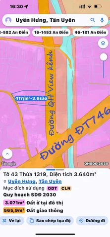 Bán đất 3552.9m² ngang 30m giá 12.740 tỷ Phường Tân Uyên