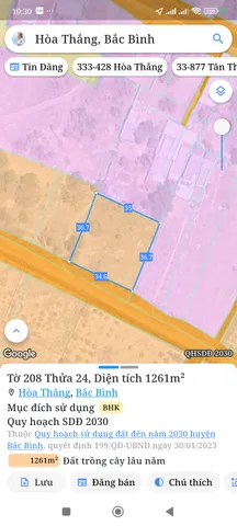 Bán đất 1261.1m² ngang 34,6m giá 2 tỷ Xã Hòa Thắng