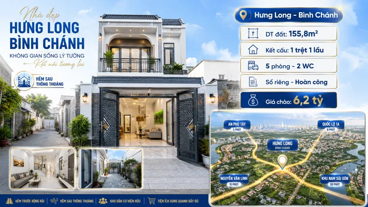 🌟 NHÀ MẶT TIỀN AN PHÚ TÂY – HƯNG LONG | DIỆN TÍCH 155,8m² | CÓ HẺM SAU | GIÁ 6 tỷ 500 tr