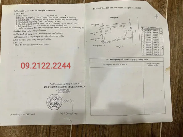 Bán đất 283.7m² ngang 12m giá 4 tỷ ven biển Trần Phú Đặc khu Phú Quốc