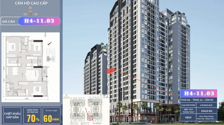 Căn 3PN (104,8m2) - mặt tiền đường Lê Hồng Phong - View Sông Hương. Sở hữu lâu dài