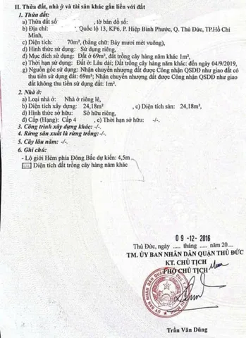 70m đất 5tỷ3 phường Hiệp Bình Phước ko quy hoạch hẻm ô tô