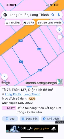 Bán đất 551.2m² ngang 18m giá 7.8 tỷ Xã Long Phước