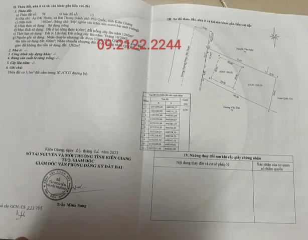Bán đất 1662m² Mặt tiền 26.5m Bãi Thơm Dương Đông giá 19.95 tỷ Đặc khu Phú Quốc
