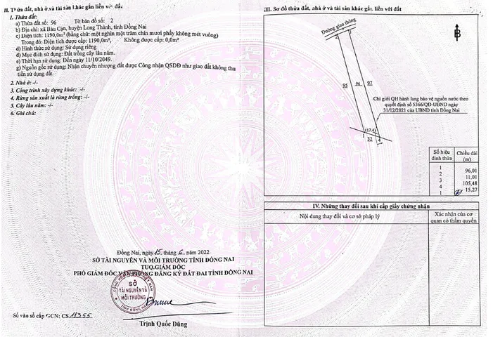 Bán 3 thửa đất mỗi thửa hơn 1100m2, Đất cây lâu năm. Đường Bàu Cạn. Xã Bàu cạn, Huyện Long Thành