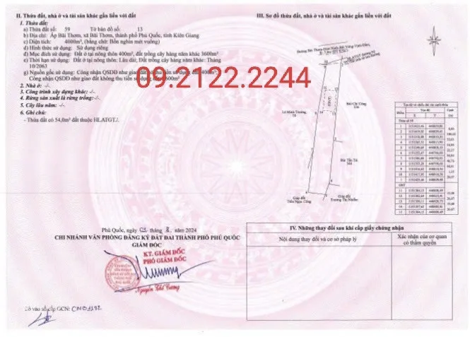 Bán đất 4000m² Mặt tiền 20m UBND Bãi Thơm giá 14 tỷ Đặc khu Phú Quốc