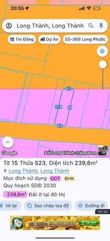 Bán đất 291.1m² ngang 8m giá 6.9 tỷ Xã Long Thành