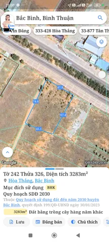 Bán đất 3283m² ngang 47,8m giá 14.77 tỷ Xã Hòa Thắng