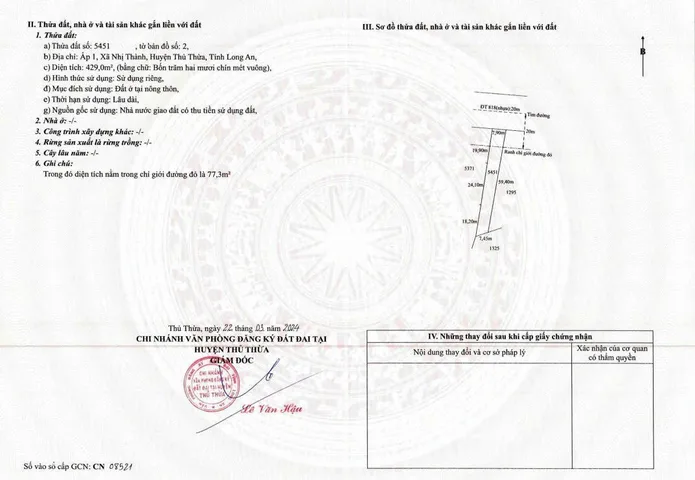 ĐẤT RẤT ĐẸP - MẶT TIỀN ĐƯỜNG - NGAY KCN HÒA BÌNH LONG HẬU - DIỆN TÍCH LỚN 16M*56M - GIÁ 17,5 TỶ - LIÊN HỆ 0919089456