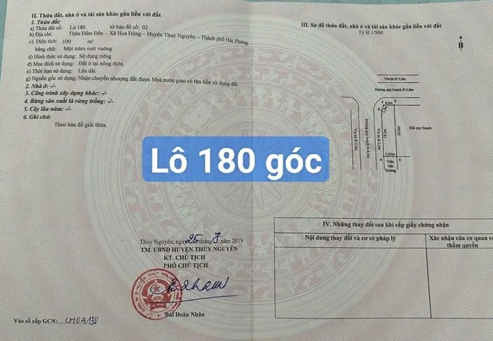 29/11/2025. Bán lô 180 phân lô Hoa Động.100m² ngang 5m giá 4.68 tỷ Phường Thủy Nguyên( Hoa Động). liên hệ 0362558882