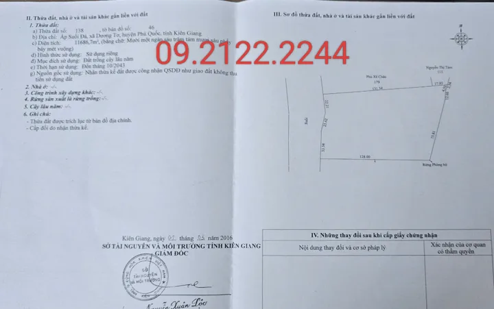 Bán đất 11698.7m² ngang 100m Suối Tiên Dương Tơ giá 22 tỷ Đặc khu Phú Quốc