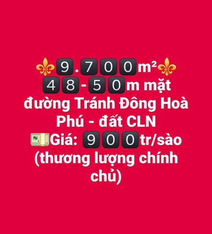 Bán đất 9700m² ngang 50m giá 8.73 tỷ Xã Hòa Phú