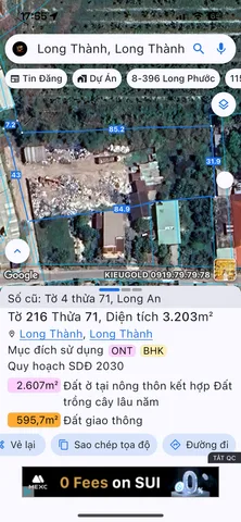 Bán đất 3167.6m² ngang 31m giá 19 tỷ Xã Long Thành