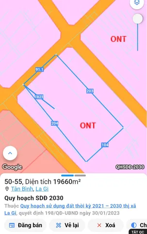Bán đất 19666m² ngang 96.5m giá 33 tỷ Phường La Gi