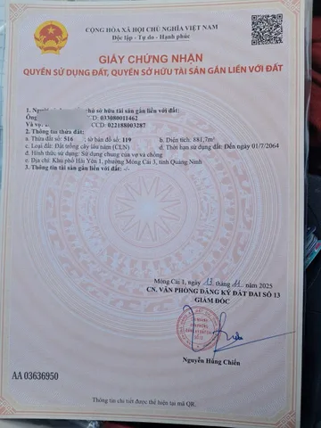 Bán đất 856.6m² ngang 27m giá 2.2 tỷ tại Phường Hải Yên Thành phố Móng Cái