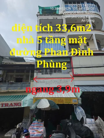 BÁN NHÀ 33,6 M² x 5 TẦNG, MẶT TIỀN 3,9M, ĐƯỜNG PHAN ĐÌNH PHÙNG, LONG XUYÊN, AN GIANG