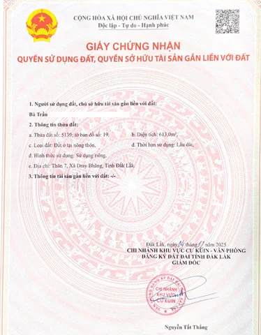BÁN ĐẤT FULL THỔ CƯ, HẬU DÀI, CHÍNH CHỦ KHÔNG QUA MÔI GIỚI, GIÁ TỐT TẠI THÔN 7, XÃ DRAY BHANG – ĐẮK LẮK