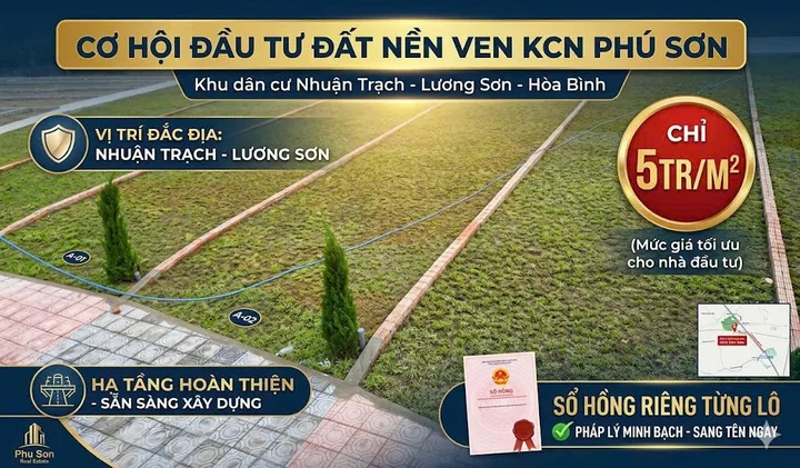 Chỉ 5tr/1m sở hữu lô đất gần khu công nghiệp nhuận trạch. Lương sơn. Hòa bình