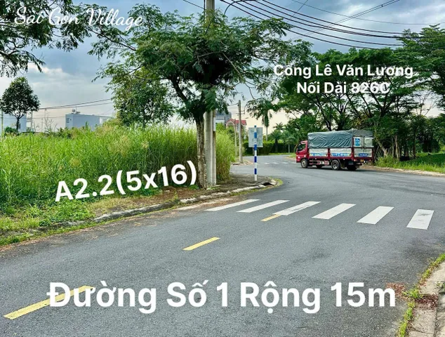 Bán đất 80m², đường số 1, rộng 15m, KDC Sài Gòn Village giá 2.26 tỷ Xã Cần Giuộc