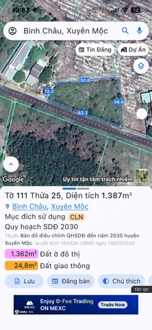 Bán đất 1387m² ngang 62m giá 11 tỷ Xã Bình Châu